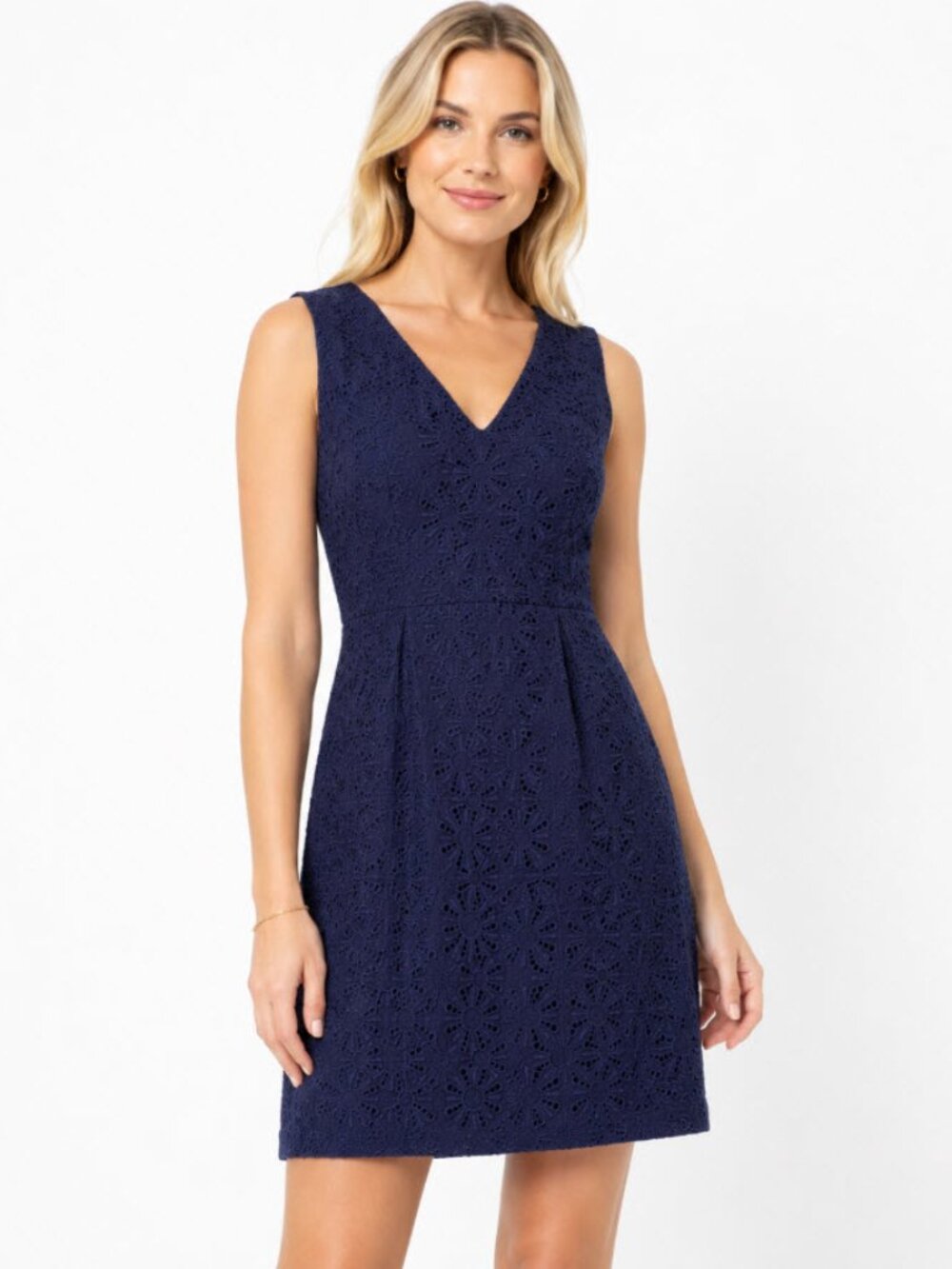 DVF Navy Fumi Burst Lace Mini Dress Sleeveless Cotton Deep Cove Size small